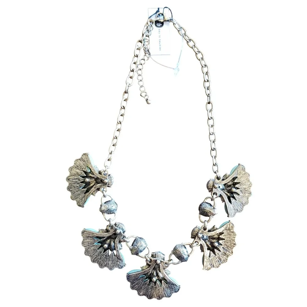 Bay to Baubles Mint Green White Rhinestone‎ Bib Statement Necklace Gold Tone NWT